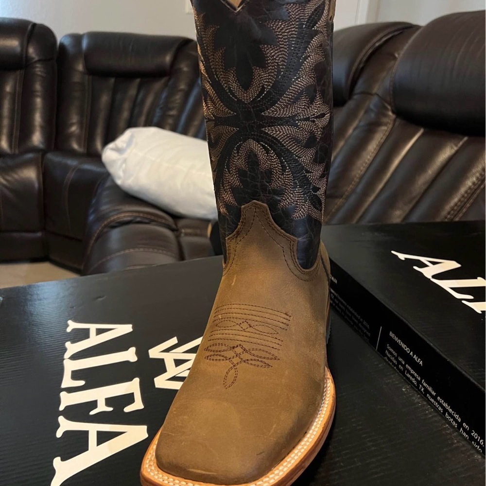 Men's Black and Brown Embroidered Boots
